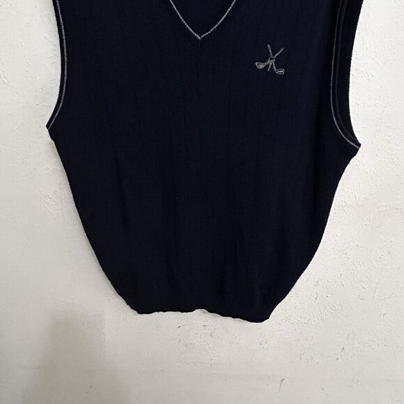 Pinnacle Golf Sweater Vest Mens Large Black Gray Golf Club Logo V Neck Pullover - Picture 3 of 10